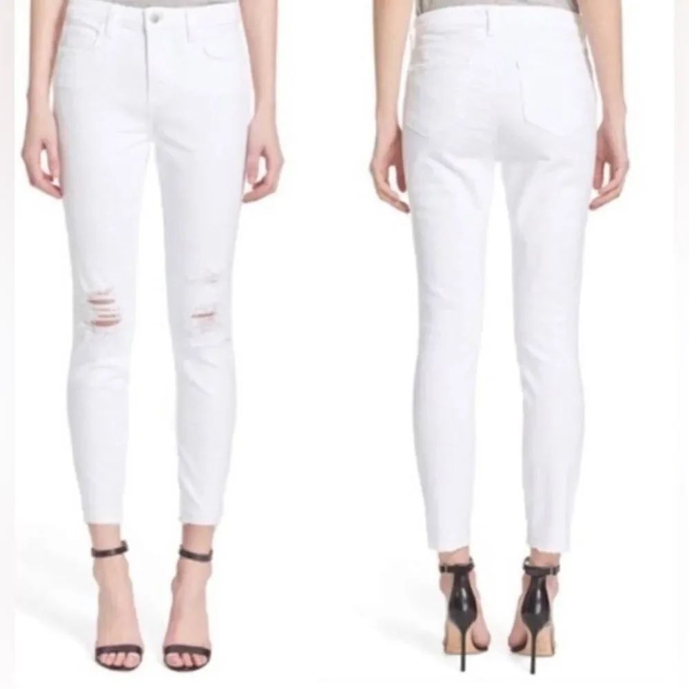 L'agence Margot High Rise Skinny Leg Jeans Blanc White Distressed size 25 NWT